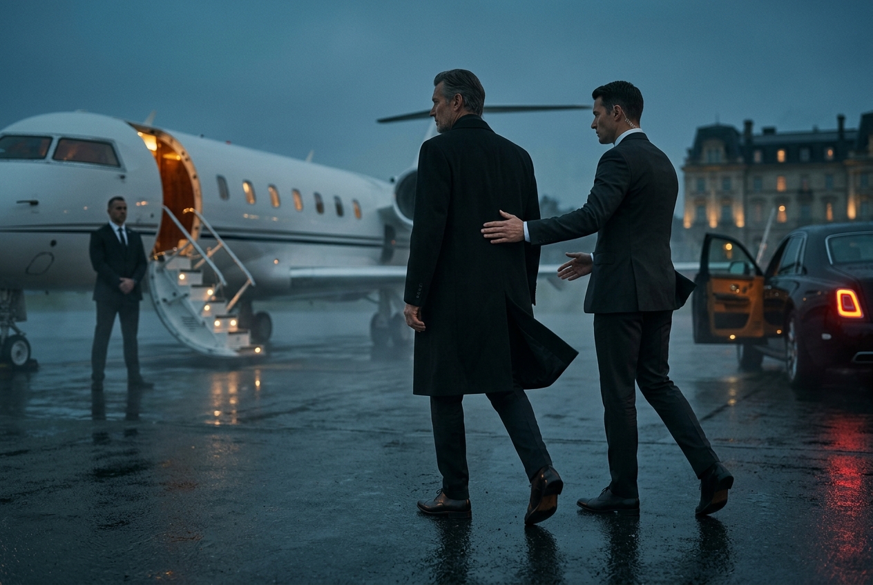 TIA Luxury VIP concierge — guest escorted across apron toward private jet